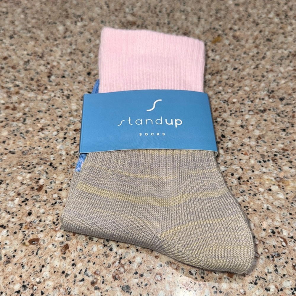 StandUp SOCKS Faye Crew Pink Cotton Comfort - Pink Gray Blue NEW